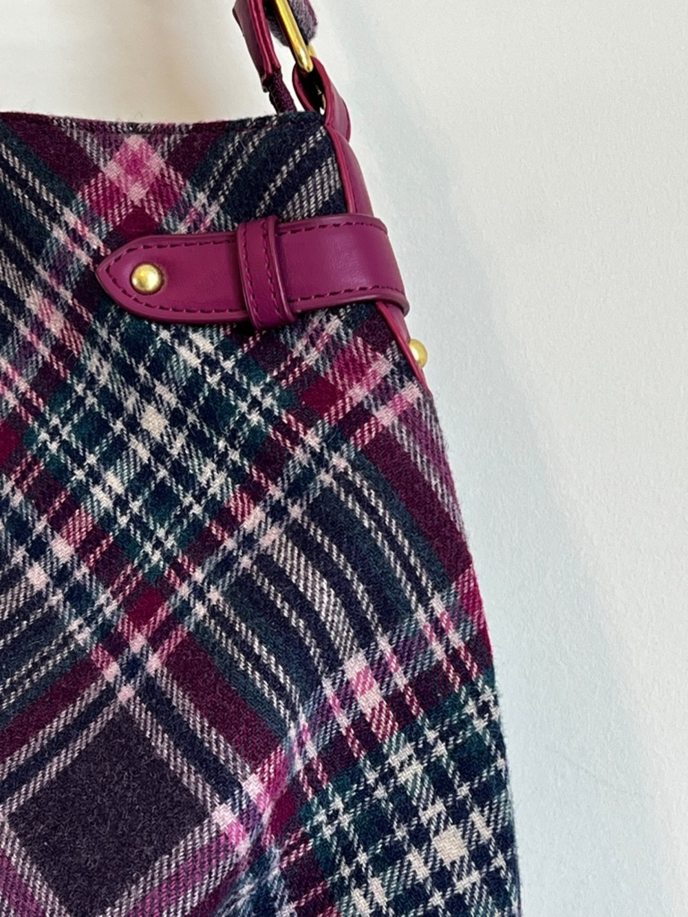 Ness Scotland Heritage Plaid Tweed Satchel Crossbody Bag - Purple/Burgundy - Picture 4 of 16